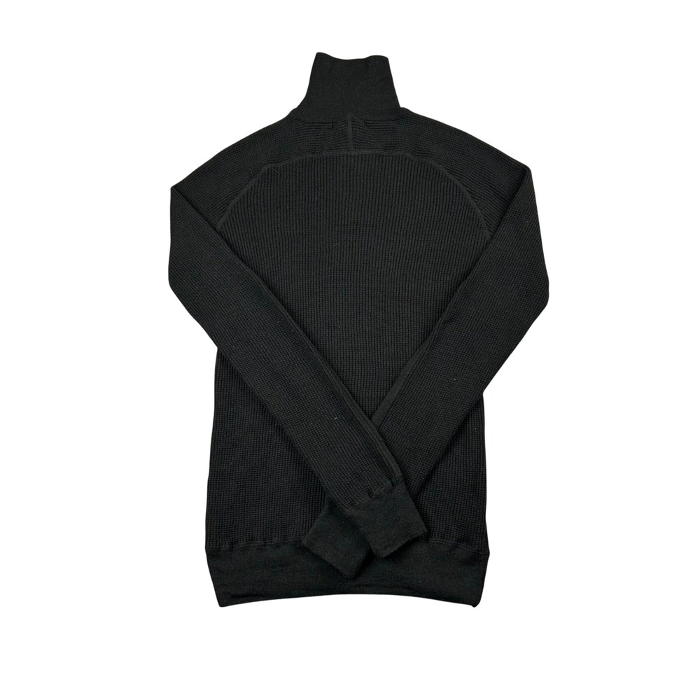 Vintage Burberry Tactical Quarter-Zip Ribbed Knit Wool Sweater Black Men's M - Picture 2 of 10